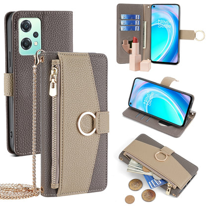 OnePlus Nord CE 2 Lite 5G Crossbody Phone Case with Litchi Texture Leather, Adjustable Kickstand, Card Slots, Zipper Purse, Makeup Mirror, and TPU Protection