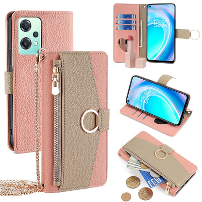 OnePlus Nord CE 2 Lite 5G Crossbody Phone Case with Litchi Texture Leather, Adjustable Kickstand, Card Slots, Zipper Purse, Makeup Mirror, and TPU Protection