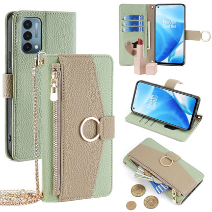 OnePlus Nord N200 5G Crossbody Phone Case with Litchi Texture Leather, Adjustable Kickstand, Card Slots, Zipper Purse, Makeup Mirror, and TPU Protection