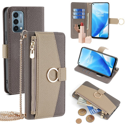 OnePlus Nord N200 5G Crossbody Phone Case with Litchi Texture Leather, Adjustable Kickstand, Card Slots, Zipper Purse, Makeup Mirror, and TPU Protection