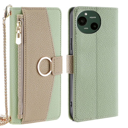Sharp Aquos R9 Crossbody Phone Case with Litchi Texture Leather, Adjustable Kickstand, Card Slots, Zipper Purse, Makeup Mirror, and TPU Protection
