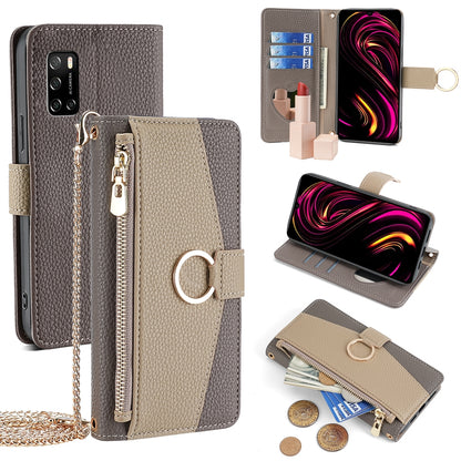 Rakuten Big S Crossbody Phone Case with Litchi Texture Leather, Adjustable Kickstand, Card Slots, Zipper Purse, Makeup Mirror, and TPU Protection