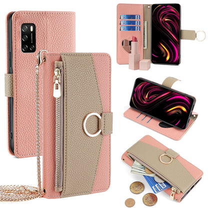 Rakuten Big S Crossbody Phone Case with Litchi Texture Leather, Adjustable Kickstand, Card Slots, Zipper Purse, Makeup Mirror, and TPU Protection