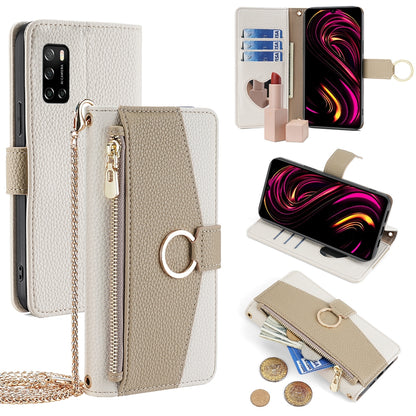 Rakuten Big S Crossbody Phone Case with Litchi Texture Leather, Adjustable Kickstand, Card Slots, Zipper Purse, Makeup Mirror, and TPU Protection