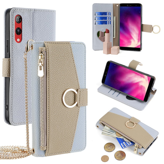 Rakuten Hand 4G Crossbody Phone Case with Litchi Texture Leather, Adjustable Kickstand, Card Slots, Zipper Purse, Makeup Mirror, and TPU Protection