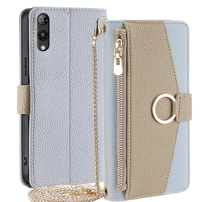 Rakuten Hand 5G Crossbody Phone Case with Litchi Texture Leather, Adjustable Kickstand, Card Slots, Zipper Purse, Makeup Mirror, and TPU Protection