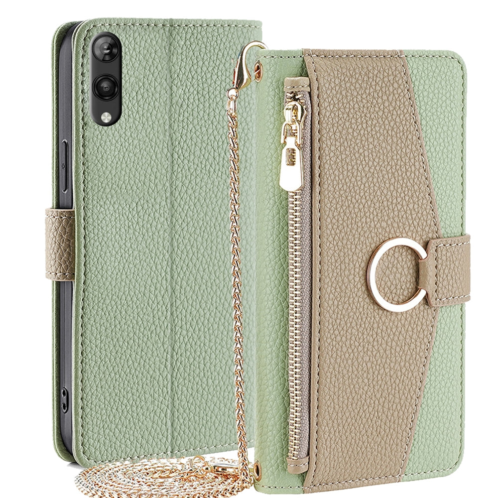 Rakuten Hand 5G Crossbody Phone Case with Litchi Texture Leather, Adjustable Kickstand, Card Slots, Zipper Purse, Makeup Mirror, and TPU Protection