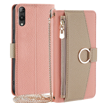 Rakuten Hand 5G Crossbody Phone Case with Litchi Texture Leather, Adjustable Kickstand, Card Slots, Zipper Purse, Makeup Mirror, and TPU Protection