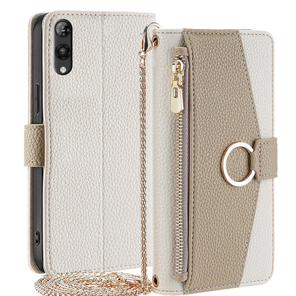 Rakuten Hand 5G Crossbody Phone Case with Litchi Texture Leather, Adjustable Kickstand, Card Slots, Zipper Purse, Makeup Mirror, and TPU Protection