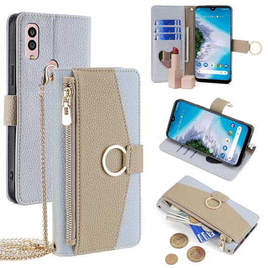 Kyocera Android One S10 Crossbody Phone Case with Litchi Texture Leather, Adjustable Kickstand, Card Slots, Zipper Purse, Makeup Mirror, and TPU Protection