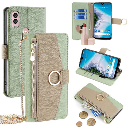 Kyocera Android One S10 Crossbody Phone Case with Litchi Texture Leather, Adjustable Kickstand, Card Slots, Zipper Purse, Makeup Mirror, and TPU Protection