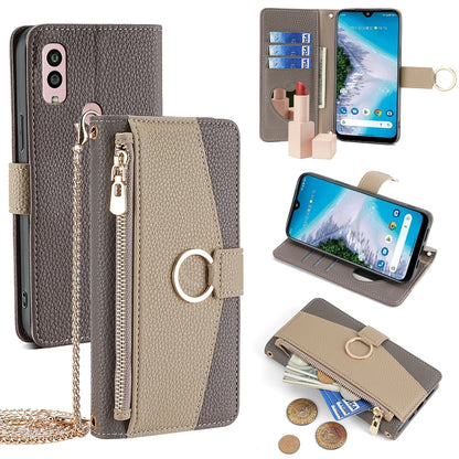 Kyocera Android One S10 Crossbody Phone Case with Litchi Texture Leather, Adjustable Kickstand, Card Slots, Zipper Purse, Makeup Mirror, and TPU Protection