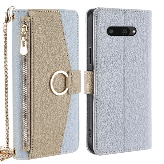 Kyocera Digno SX4 5G Crossbody Phone Case with Litchi Texture Leather, Adjustable Kickstand, Card Slots, Zipper Purse, Makeup Mirror, and TPU Protection