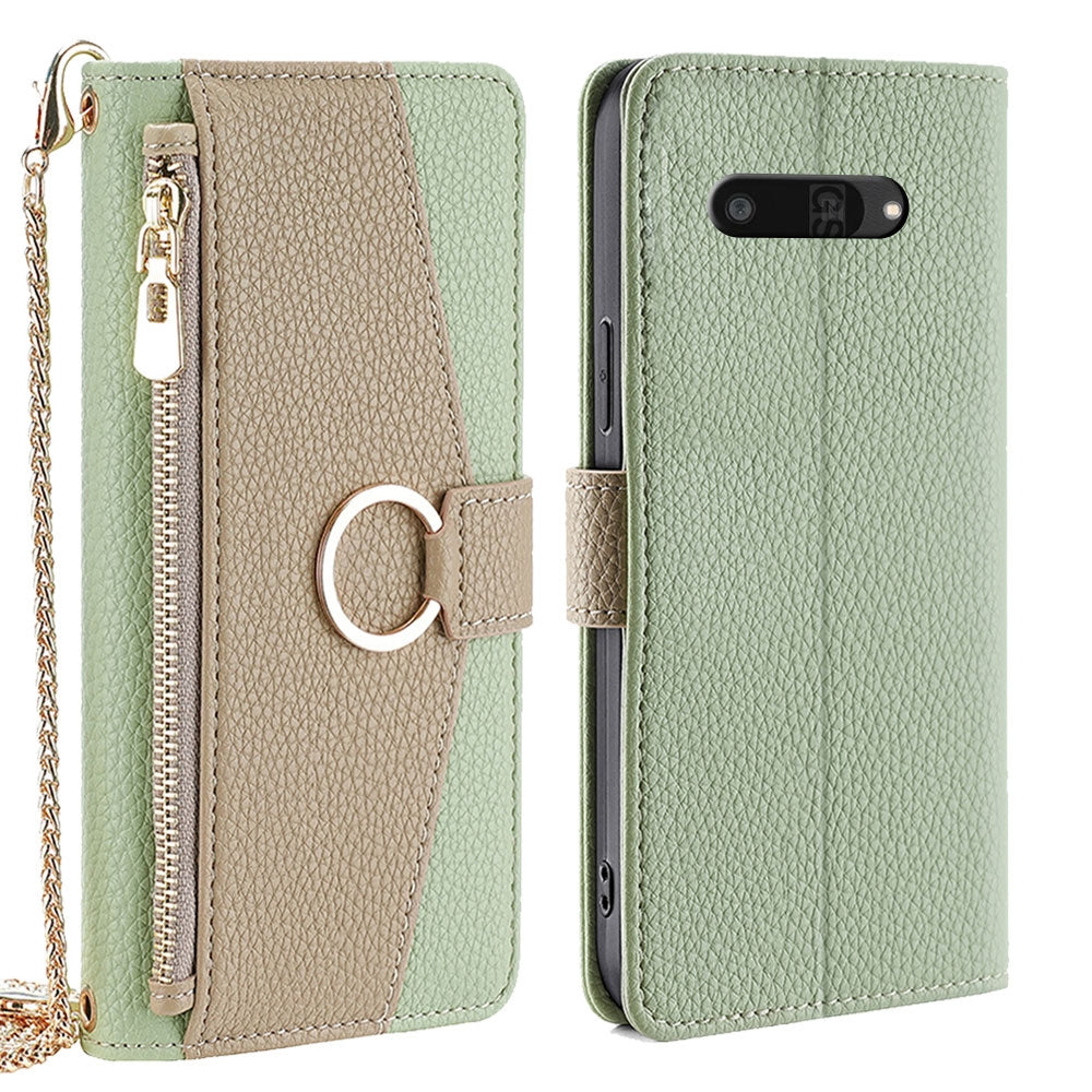 Kyocera Digno SX4 5G Crossbody Phone Case with Litchi Texture Leather, Adjustable Kickstand, Card Slots, Zipper Purse, Makeup Mirror, and TPU Protection