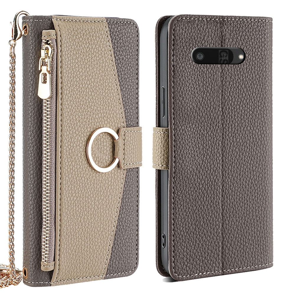 Kyocera Digno SX4 5G Crossbody Phone Case with Litchi Texture Leather, Adjustable Kickstand, Card Slots, Zipper Purse, Makeup Mirror, and TPU Protection