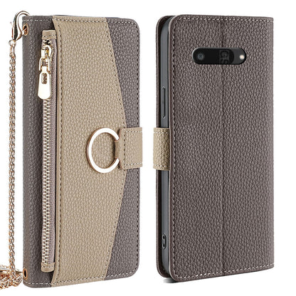 Kyocera Digno SX4 5G Crossbody Phone Case with Litchi Texture Leather, Adjustable Kickstand, Card Slots, Zipper Purse, Makeup Mirror, and TPU Protection