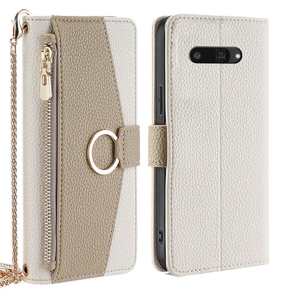Kyocera Digno SX4 5G Crossbody Phone Case with Litchi Texture Leather, Adjustable Kickstand, Card Slots, Zipper Purse, Makeup Mirror, and TPU Protection