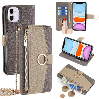 iPhone 11 Crossbody Phone Case with Litchi Texture Leather, Adjustable Kickstand, Card Slots, Zipper Purse, Makeup Mirror, and TPU Protection