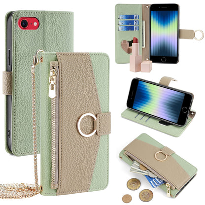 iPhone SE 2020 Crossbody Phone Case with Litchi Texture Leather, Adjustable Kickstand, Card Slots, Zipper Purse, Makeup Mirror, and TPU Protection