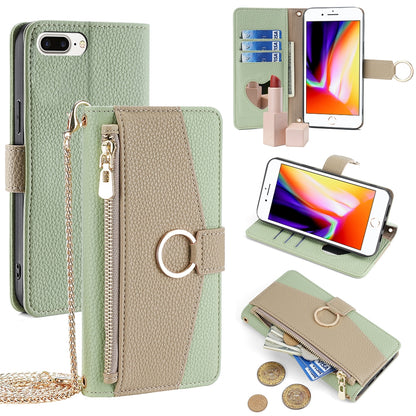 iPhone 7 Plus/8 Plus Crossbody Phone Case with Litchi Texture Leather, Adjustable Kickstand, Card Slots, Zipper Purse, Makeup Mirror, and TPU Protection