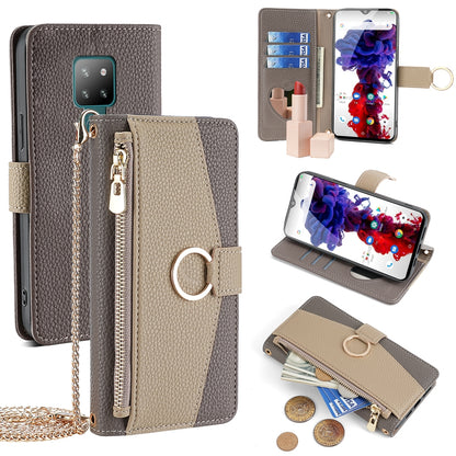 Cubot P30 Crossbody Phone Case with Litchi Texture Leather, Adjustable Kickstand, Card Slots, Zipper Purse, Makeup Mirror, and TPU Protection