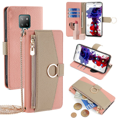 Cubot P30 Crossbody Phone Case with Litchi Texture Leather, Adjustable Kickstand, Card Slots, Zipper Purse, Makeup Mirror, and TPU Protection