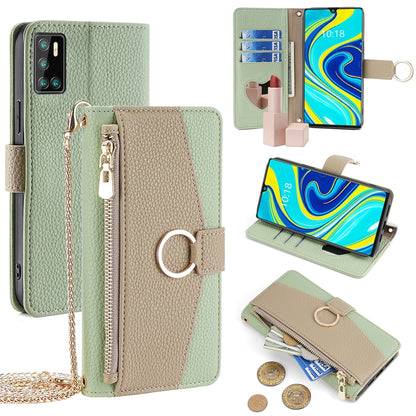 Cubot P40 Crossbody Phone Case with Litchi Texture Leather, Adjustable Kickstand, Card Slots, Zipper Purse, Makeup Mirror, and TPU Protection