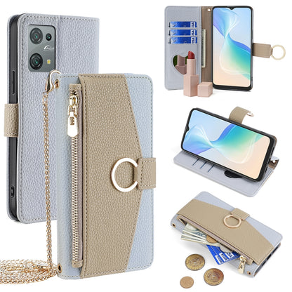 Blackview Oscal C30/C30 Pro Crossbody Phone Case with Litchi Texture Leather, Adjustable Kickstand, Card Slots, Zipper Purse, Makeup Mirror, and TPU Protection