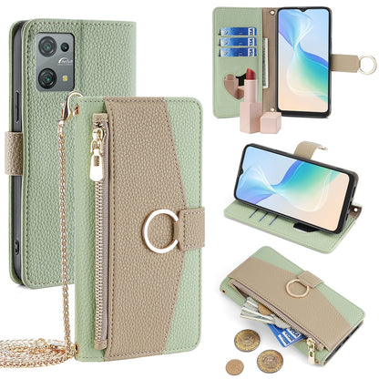 Blackview Oscal C30/C30 Pro Crossbody Phone Case with Litchi Texture Leather, Adjustable Kickstand, Card Slots, Zipper Purse, Makeup Mirror, and TPU Protection