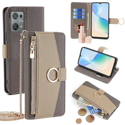 Blackview Oscal C30/C30 Pro Crossbody Phone Case with Litchi Texture Leather, Adjustable Kickstand, Card Slots, Zipper Purse, Makeup Mirror, and TPU Protection
