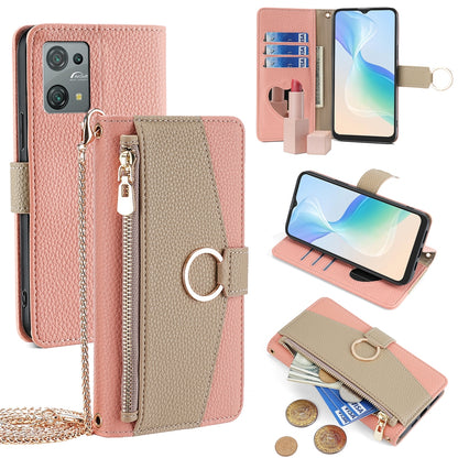 Blackview Oscal C30/C30 Pro Crossbody Phone Case with Litchi Texture Leather, Adjustable Kickstand, Card Slots, Zipper Purse, Makeup Mirror, and TPU Protection