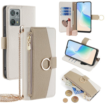 Blackview Oscal C30/C30 Pro Crossbody Phone Case with Litchi Texture Leather, Adjustable Kickstand, Card Slots, Zipper Purse, Makeup Mirror, and TPU Protection