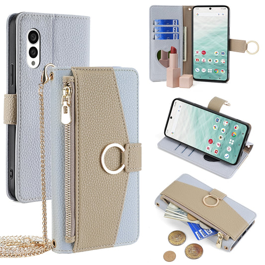 Fujitsu Arrows N F-51C Crossbody Phone Case with Litchi Texture Leather, Adjustable Kickstand, Card Slots, Zipper Purse, Makeup Mirror, and TPU Protection