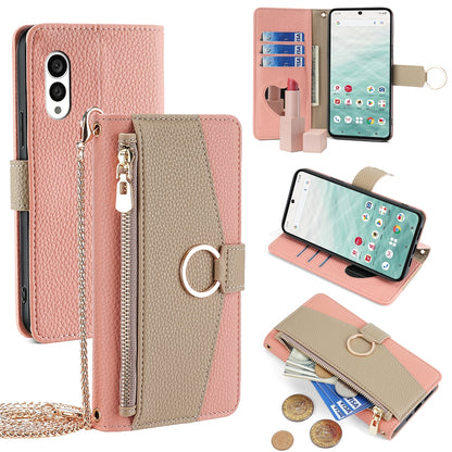Fujitsu Arrows N F-51C Crossbody Phone Case with Litchi Texture Leather, Adjustable Kickstand, Card Slots, Zipper Purse, Makeup Mirror, and TPU Protection