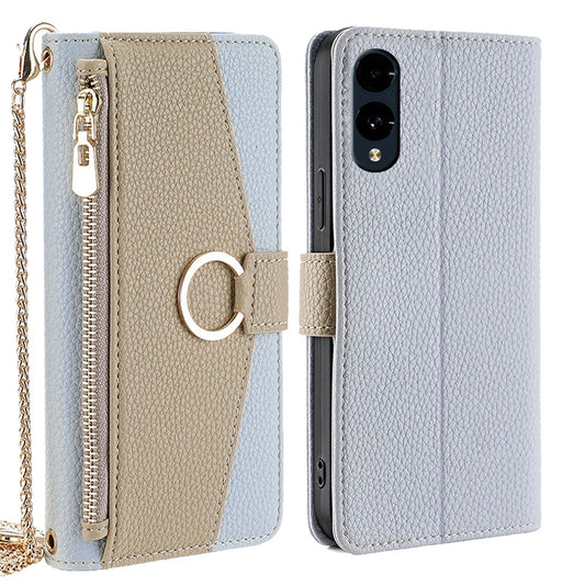Fujitsu Arrows We2 Crossbody Phone Case with Litchi Texture Leather, Adjustable Kickstand, Card Slots, Zipper Purse, Makeup Mirror, and TPU Protection