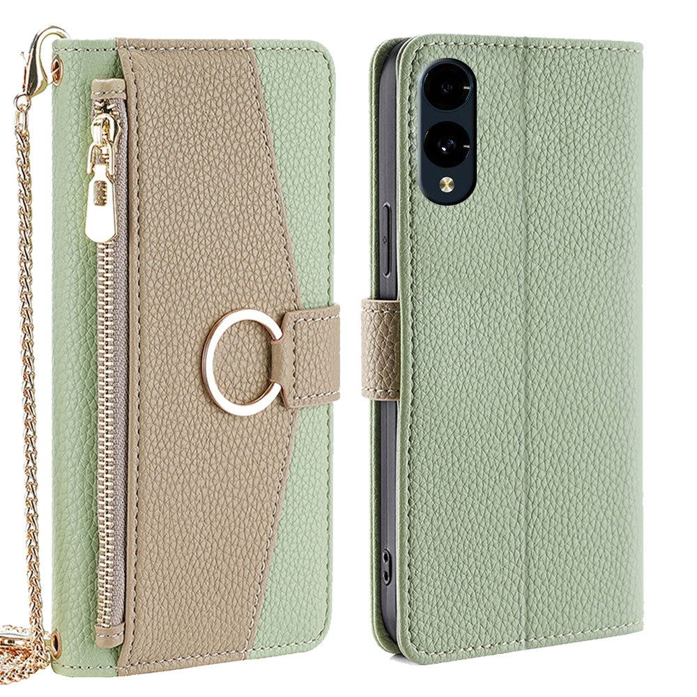 Fujitsu Arrows We2 Crossbody Phone Case with Litchi Texture Leather, Adjustable Kickstand, Card Slots, Zipper Purse, Makeup Mirror, and TPU Protection