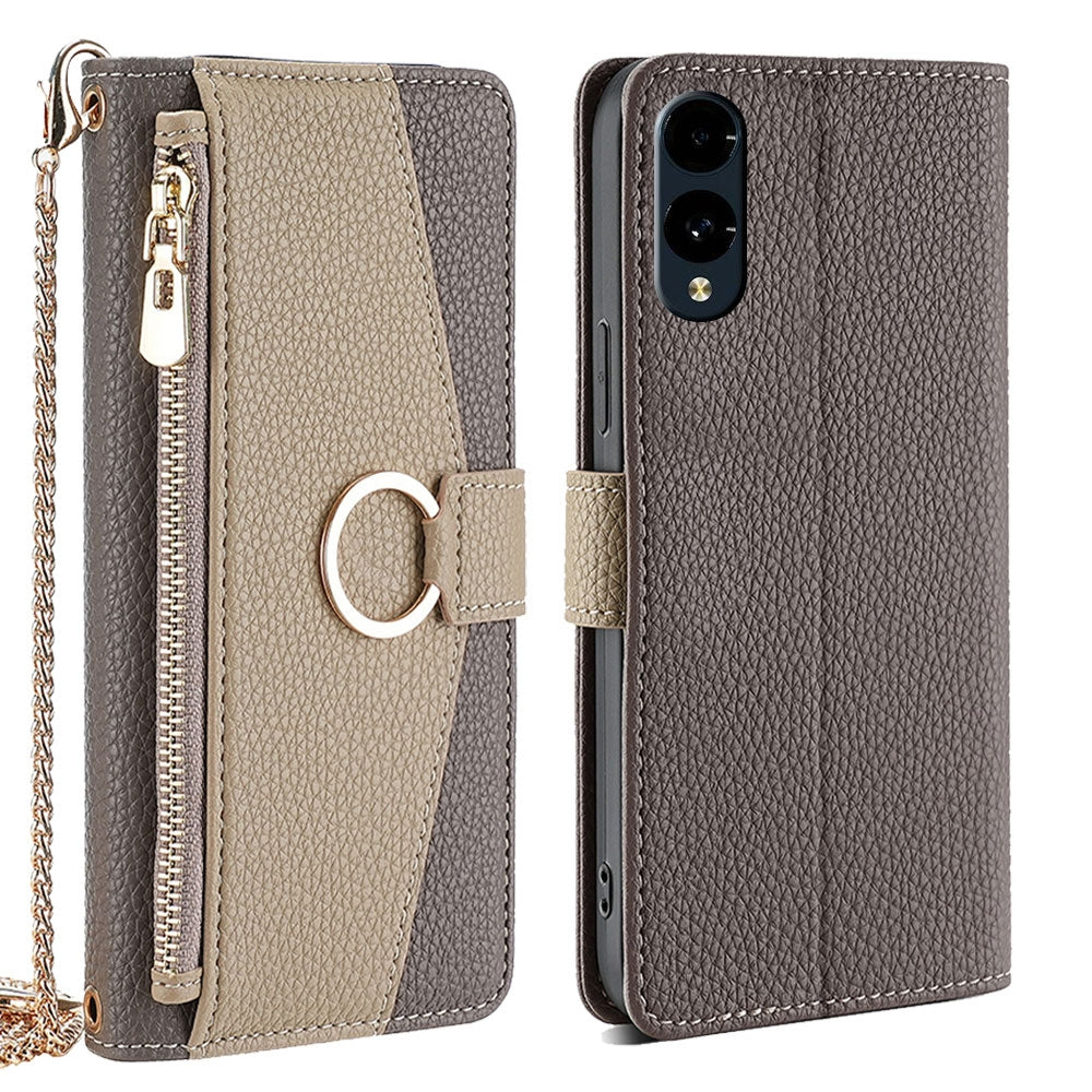 Fujitsu Arrows We2 Crossbody Phone Case with Litchi Texture Leather, Adjustable Kickstand, Card Slots, Zipper Purse, Makeup Mirror, and TPU Protection