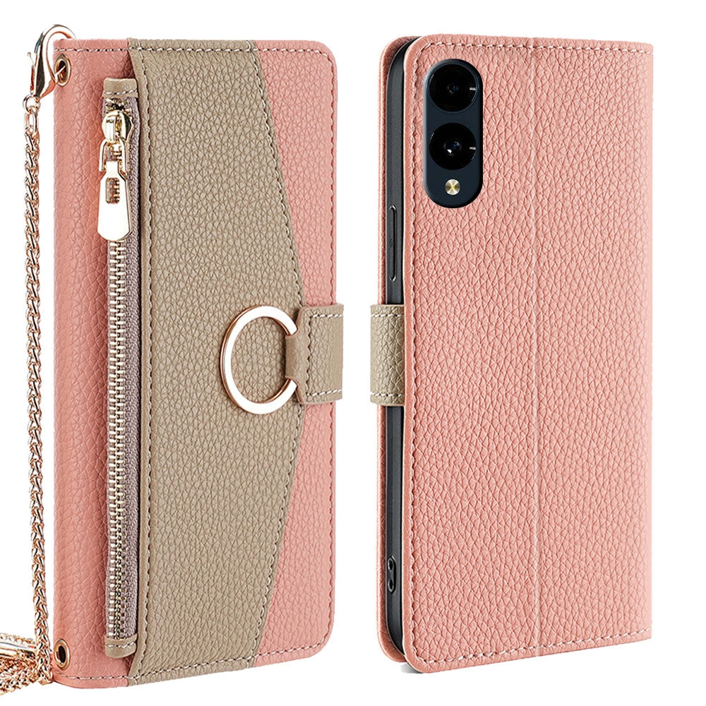 Fujitsu Arrows We2 Crossbody Phone Case with Litchi Texture Leather, Adjustable Kickstand, Card Slots, Zipper Purse, Makeup Mirror, and TPU Protection
