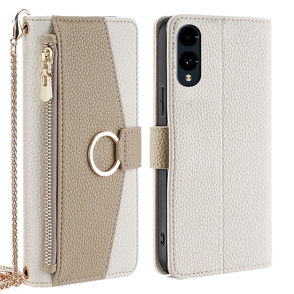 Fujitsu Arrows We2 Crossbody Phone Case with Litchi Texture Leather, Adjustable Kickstand, Card Slots, Zipper Purse, Makeup Mirror, and TPU Protection