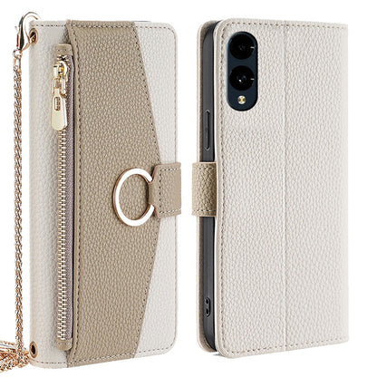 Fujitsu Arrows We2 Crossbody Phone Case with Litchi Texture Leather, Adjustable Kickstand, Card Slots, Zipper Purse, Makeup Mirror, and TPU Protection
