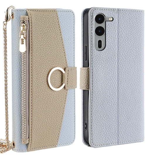 Fujitsu Arrows We2 Plus Crossbody Phone Case with Litchi Texture Leather, Adjustable Kickstand, Card Slots, Zipper Purse, Makeup Mirror, and TPU Protection