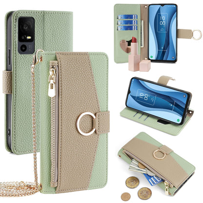 TCL 40 XE 5G Crossbody Phone Case with Litchi Texture Leather, Adjustable Kickstand, Card Slots, Zipper Purse, Makeup Mirror, and TPU Protection