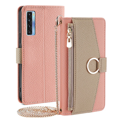 TCL 20S Crossbody Phone Case with Litchi Texture Leather, Adjustable Kickstand, Card Slots, Zipper Purse, Makeup Mirror, and TPU Protection