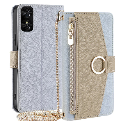 TCL 50 SE 4G Crossbody Phone Case with Litchi Texture Leather, Adjustable Kickstand, Card Slots, Zipper Purse, Makeup Mirror, and TPU Protection