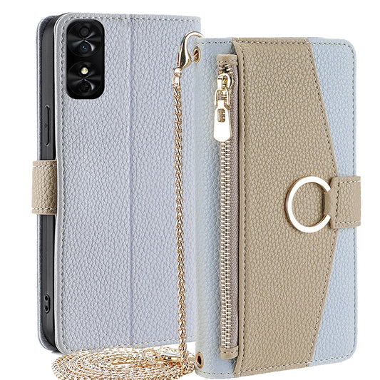TCL 50 SE 4G Crossbody Phone Case with Litchi Texture Leather, Adjustable Kickstand, Card Slots, Zipper Purse, Makeup Mirror, and TPU Protection