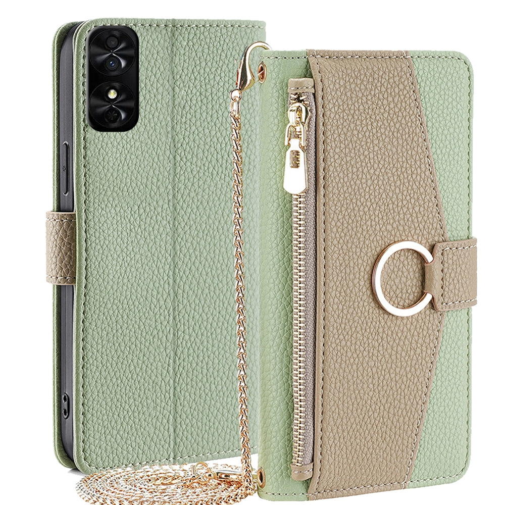 TCL 50 SE 4G Crossbody Phone Case with Litchi Texture Leather, Adjustable Kickstand, Card Slots, Zipper Purse, Makeup Mirror, and TPU Protection