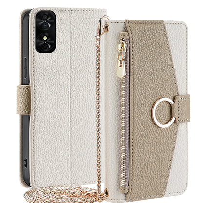 TCL 50 SE 4G Crossbody Phone Case with Litchi Texture Leather, Adjustable Kickstand, Card Slots, Zipper Purse, Makeup Mirror, and TPU Protection