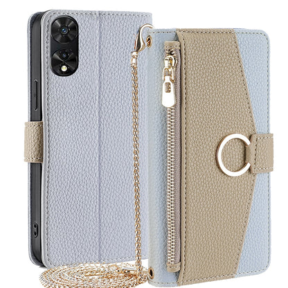 TCL 505 4G Crossbody Phone Case with Litchi Texture Leather, Adjustable Kickstand, Card Slots, Zipper Purse, Makeup Mirror, and TPU Protection