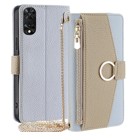 TCL 505 4G Crossbody Phone Case with Litchi Texture Leather, Adjustable Kickstand, Card Slots, Zipper Purse, Makeup Mirror, and TPU Protection