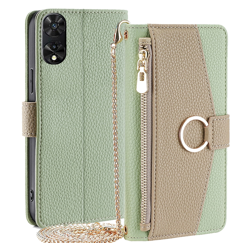 TCL 505 4G Crossbody Phone Case with Litchi Texture Leather, Adjustable Kickstand, Card Slots, Zipper Purse, Makeup Mirror, and TPU Protection